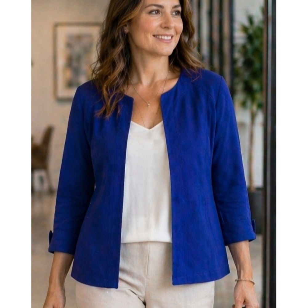 NWT Chicos Womens Alicia Texture Jacket Size XL Blue Career Chic Elevated Casual